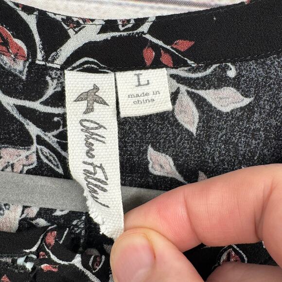 Others Follow Floral Shirt Mini Dress Womens Large Black Pink V-Neck Button Neck - Picture 6 of 10